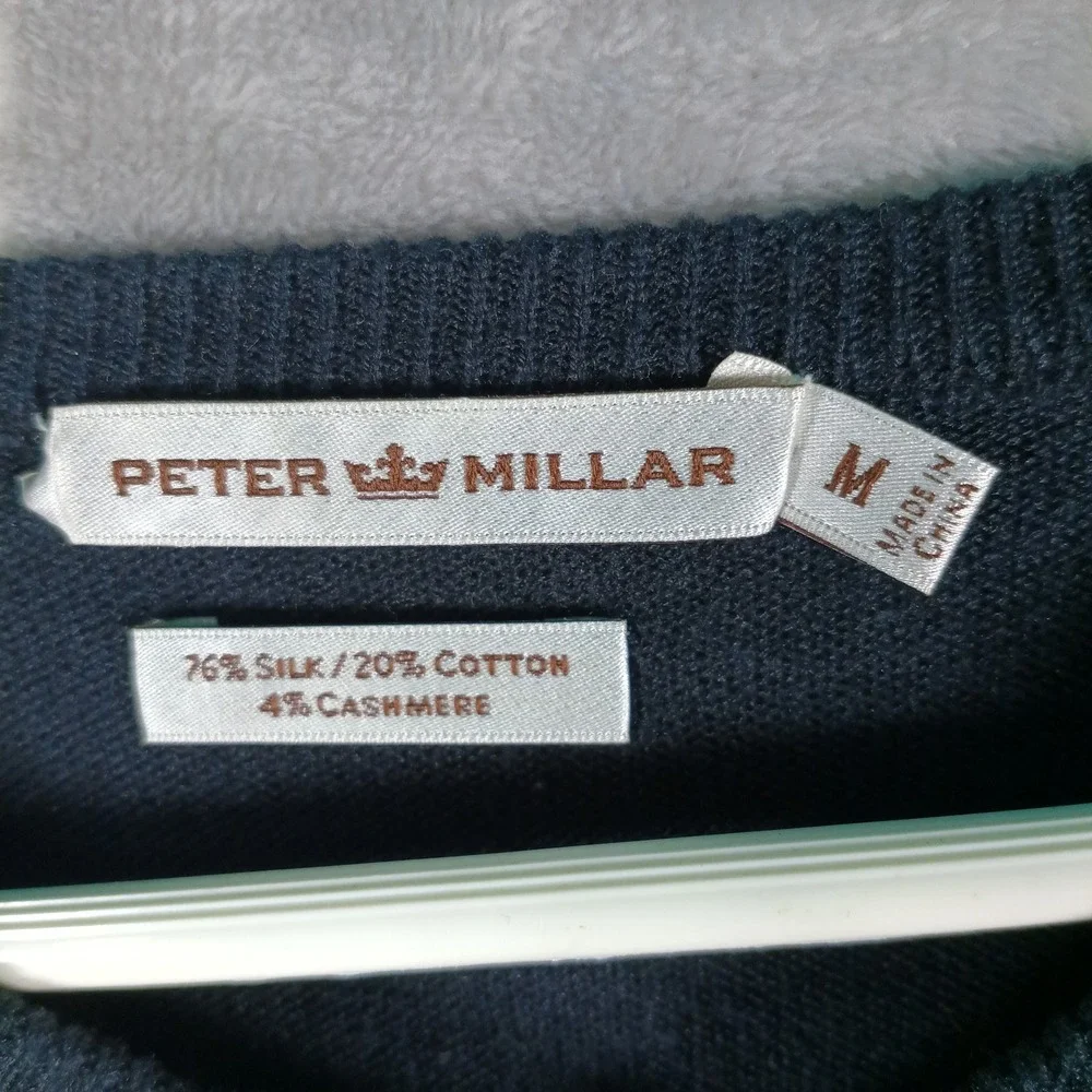Peter Millar Sweater Men Medium Black V Neck Silk Cashmere Cotton Pullover